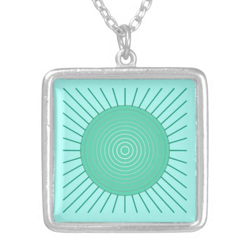 Modern Geometric Sunburst _ Aqua and Seafoam Green Silver Plated Necklace