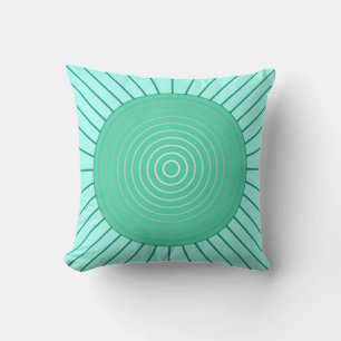 Modern Geometric Sunburst - Aqua and Seafoam Green Throw Pillow
