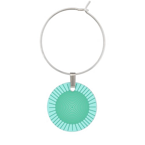 Modern Geometric Sunburst _ Aqua and Seafoam Green Wine Glass Charm