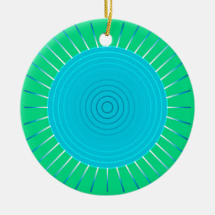 Modern Geometric Sunburst - Blue and Jade Green Ceramic Ornament