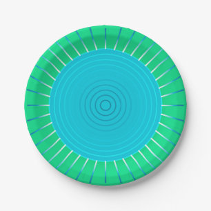 Modern Geometric Sunburst - Blue and Jade Green Paper Plates
