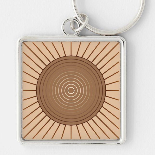 Modern Geometric Sunburst - Brown and Tan Keychain (Front)