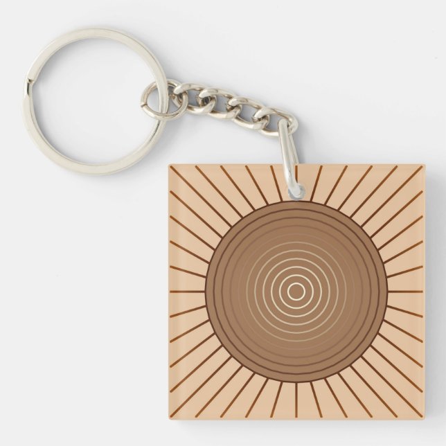 Modern Geometric Sunburst - Brown and Tan Keychain (Front)