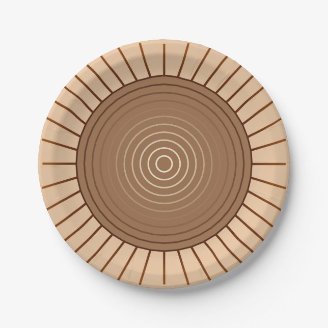 Modern Geometric Sunburst - Brown and Tan Paper Plates (Front)