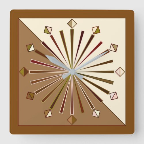 Modern Geometric Sunburst Brown Taupe and Beige Square Wall Clock