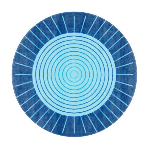 Modern Geometric Sunburst _ Cobalt Blue and Aqua Cutting Board