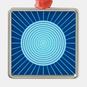Modern Geometric Sunburst - Cobalt Blue and Aqua Metal Ornament
