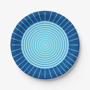 Modern Geometric Sunburst - Cobalt Blue and Aqua Paper Plates