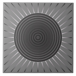 Modern Geometric Sunburst - Dark Hematite Grey Ceramic Tile