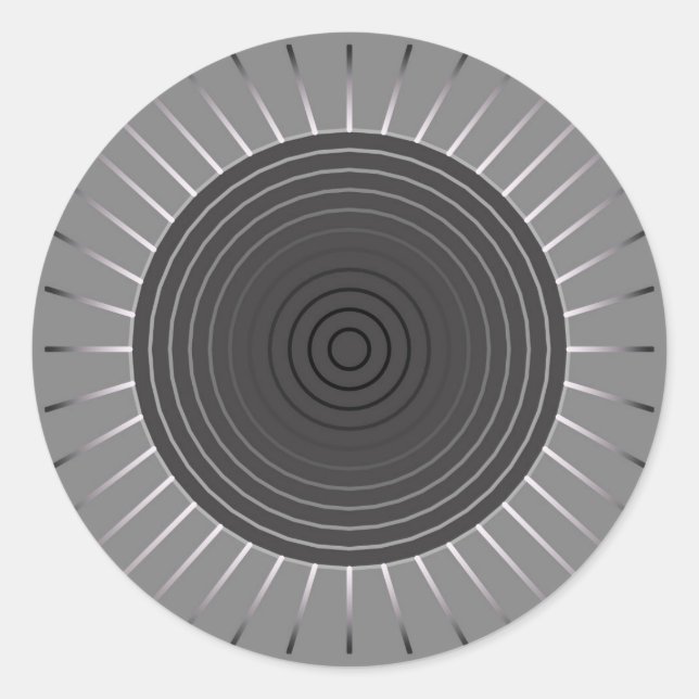 Modern Geometric Sunburst - Dark Hematite Grey Classic Round Sticker (Front)