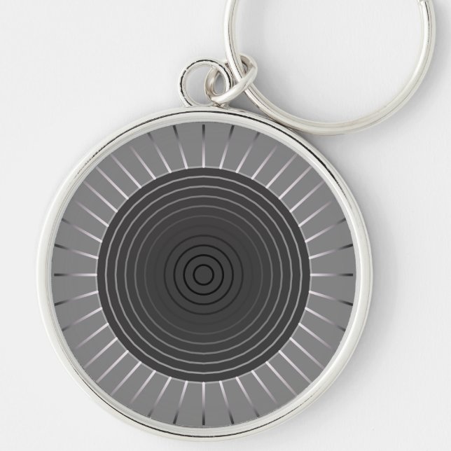 Modern Geometric Sunburst - Dark Hematite Grey Keychain (Front)
