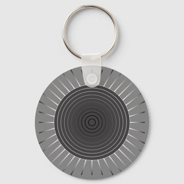 Modern Geometric Sunburst - Dark Hematite Grey Keychain (Front)