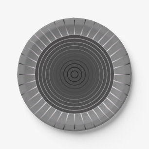 Modern Geometric Sunburst - Dark Hematite Grey Paper Plates