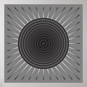 Modern Geometric Sunburst - Dark Hematite Grey Poster
