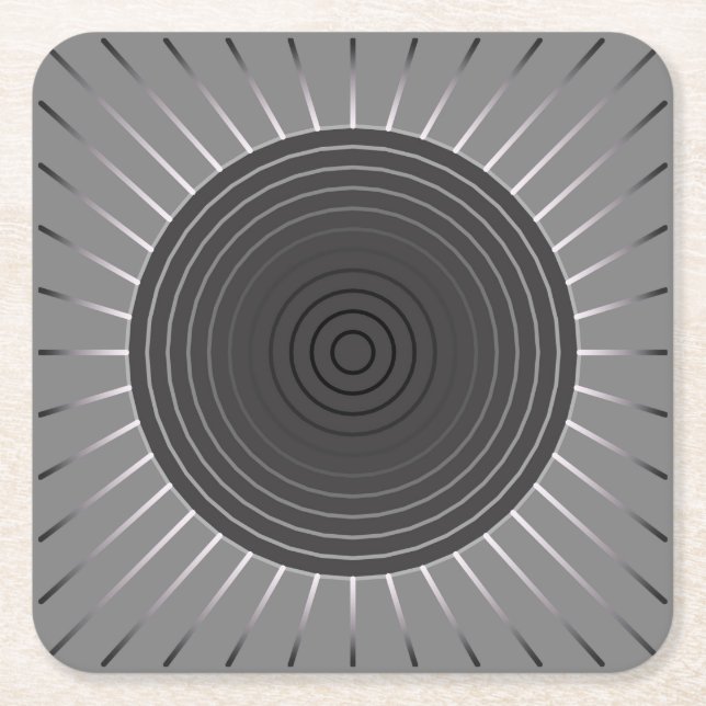Modern Geometric Sunburst - Dark Hematite Grey Square Paper Coaster (Front)