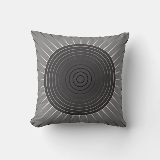 Modern Geometric Sunburst - Dark Hematite Grey Throw Pillow (Front)