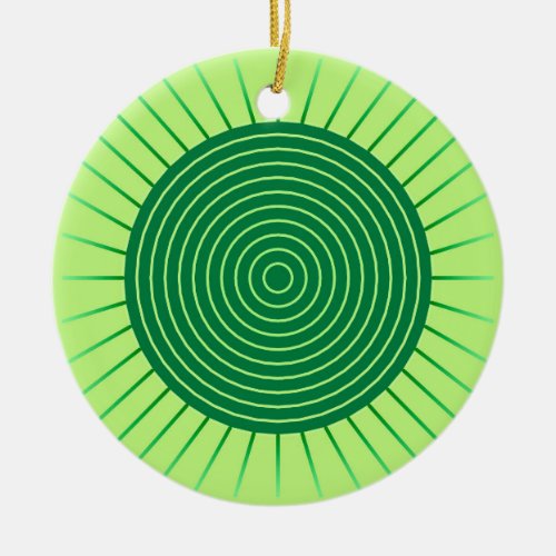 Modern Geometric Sunburst _ Emerald Green and Lime Ceramic Ornament