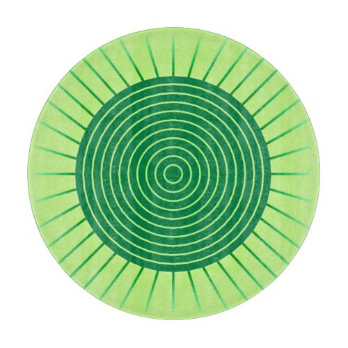 Modern Geometric Sunburst _ Emerald Green and Lime Cutting Board