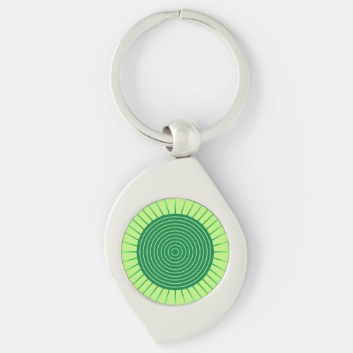 Modern Geometric Sunburst _ Emerald Green and Lime Keychain