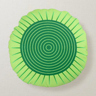 Modern Geometric Sunburst - Emerald Green and Lime Round Pillow