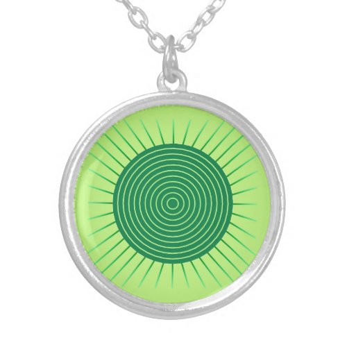 Modern Geometric Sunburst _ Emerald Green and Lime Silver Plated Necklace