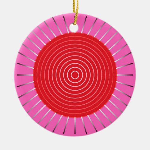 Modern Geometric Sunburst _ Fuchsia and Red Ceramic Ornament