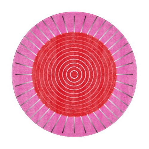 Modern Geometric Sunburst _ Fuchsia and Red Cutting Board