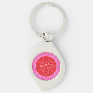 Modern Geometric Sunburst - Fuchsia and Red Keychain