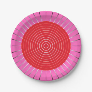 Modern Geometric Sunburst - Fuchsia and Red Paper Plates