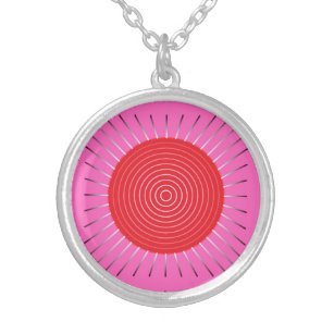 Modern Geometric Sunburst - Fuchsia and Red Silver Plated Necklace