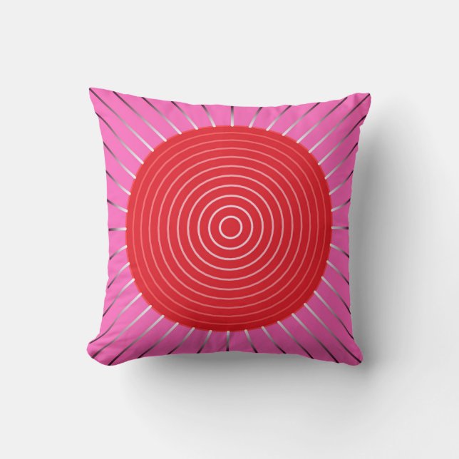 Modern Geometric Sunburst - Fuchsia and Red Throw Pillow (Front)