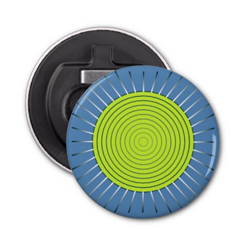 Modern Geometric Sunburst _ Lime and Denim Blue Bottle Opener