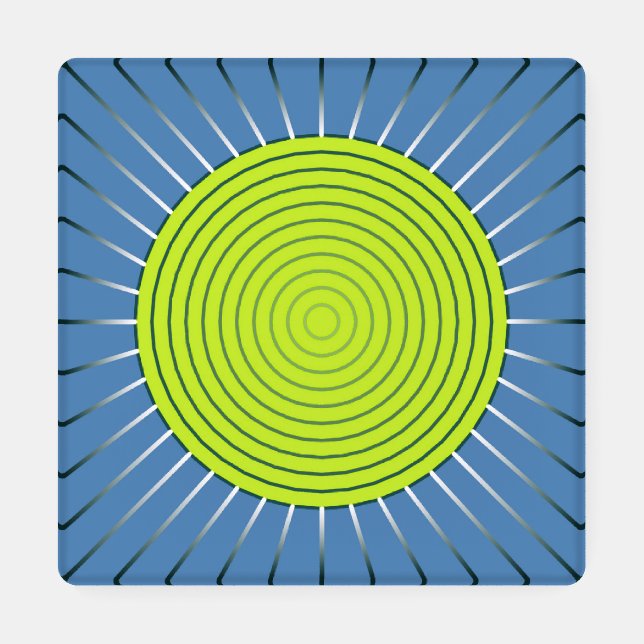 Modern Geometric Sunburst - Lime and Denim Blue Coaster Set (Single)
