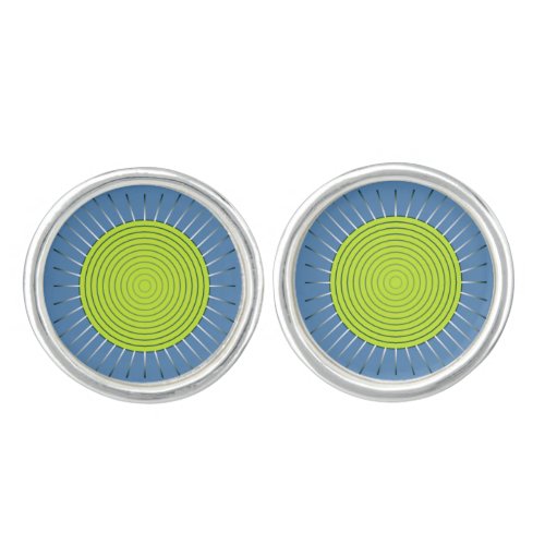 Modern Geometric Sunburst _ Lime and Denim Blue Cufflinks