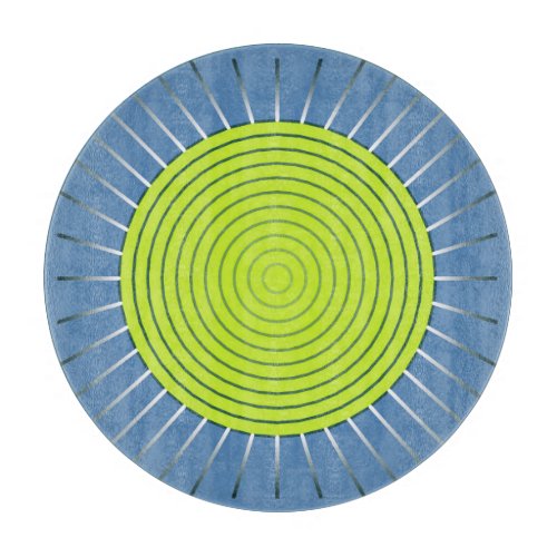 Modern Geometric Sunburst _ Lime and Denim Blue Cutting Board