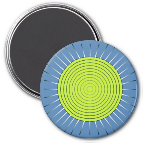 Modern Geometric Sunburst _ Lime and Denim Blue Magnet