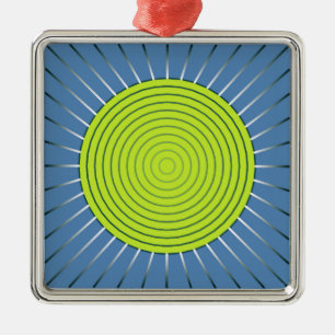 Modern Geometric Sunburst - Lime and Denim Blue Metal Ornament