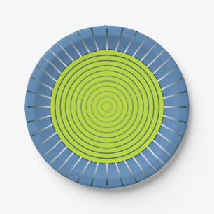 Modern Geometric Sunburst - Lime and Denim Blue Paper Plates