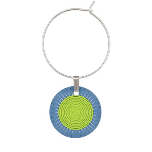 Modern Geometric Sunburst _ Lime and Denim Blue Wine Charm