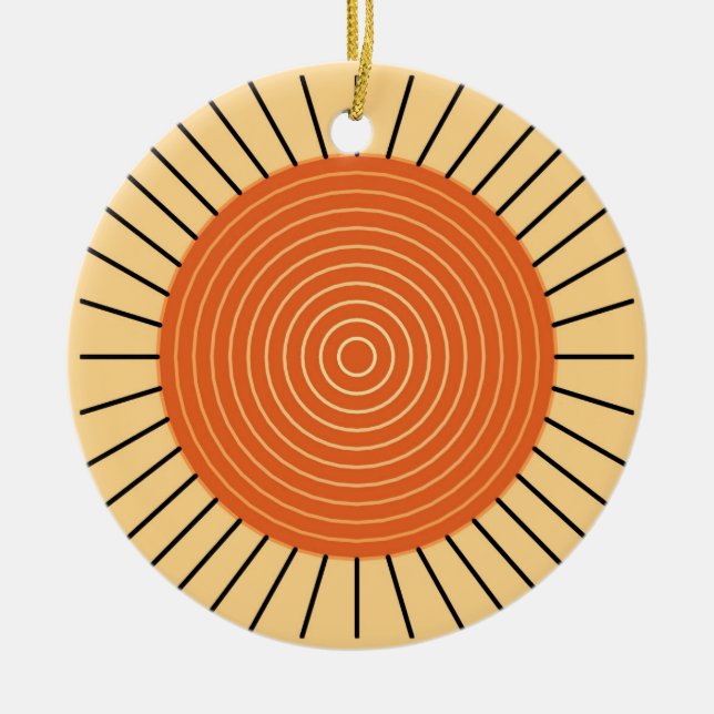 Modern Geometric Sunburst - Mandarin Orange Ceramic Ornament (Front)