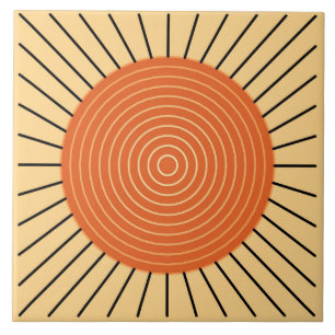 Modern Geometric Sunburst - Mandarin Orange Ceramic Tile