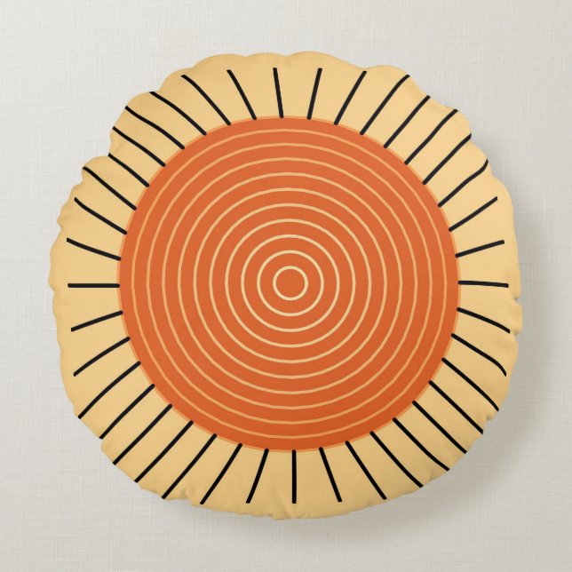 Modern Geometric Sunburst - Mandarin Orange Round Pillow (Front)