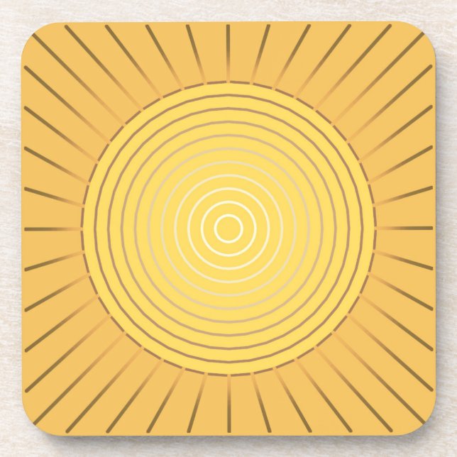 Modern Geometric Sunburst - Mustard Gold / Yellow Beverage Coaster (Front)