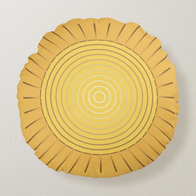 Modern Geometric Sunburst - Mustard Gold / Yellow Round Pillow (Front)