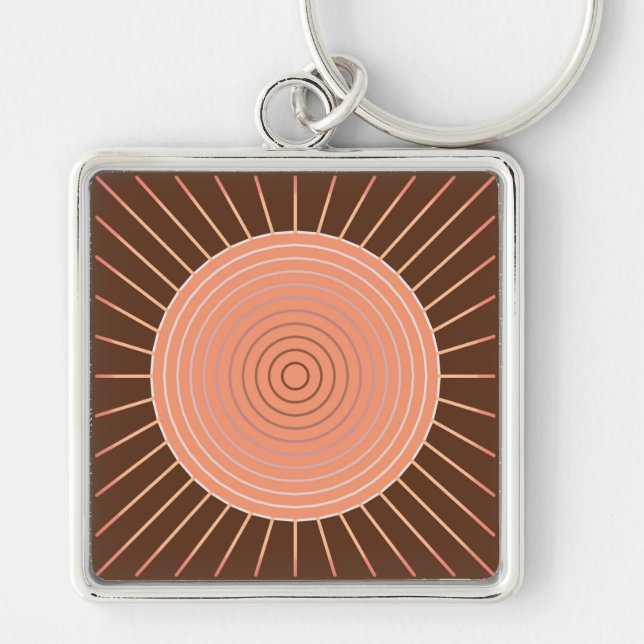 Modern Geometric Sunburst - Peach and Brown Keychain (Front)