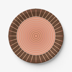 Modern Geometric Sunburst - Peach and Brown Paper Plates