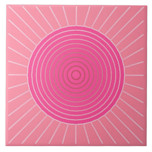 Modern Geometric Sunburst - Shades of Coral Pink Ceramic Tile