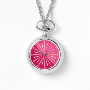 Modern Geometric Sunburst, Wine and Fuchsia Pink Watch