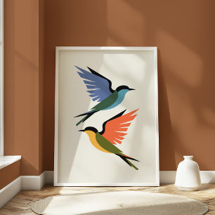 Modern Geometric Swallows Colorful Minimalist Bird Poster