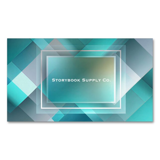Modern Geometric Teal Abstract Layered Business Card Magnet (Front)